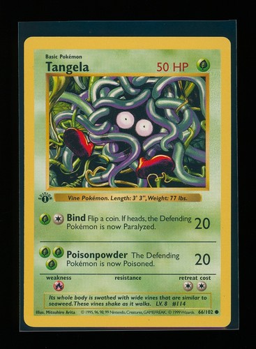 POKEMON 1st Edition Shadowless Base Set TANGELA 66/102 Common LP Vintage WOTC - Picture 1 of 2