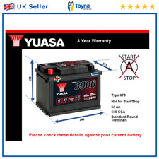 Battery fits BUICK CENTURY SKYLARK 2.8 3.3 5.7D 78 to 91 Yuasa 078 550A 62Ah New