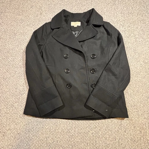 Michael Kors Pavone Nero Lana Invernale Caldo Doppiopetto Donna Taglia L