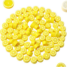 200Pcs Yellow Lemon Polymer Clay Beads Fruit Charm Beads Flat Spacer Bead Jewelr