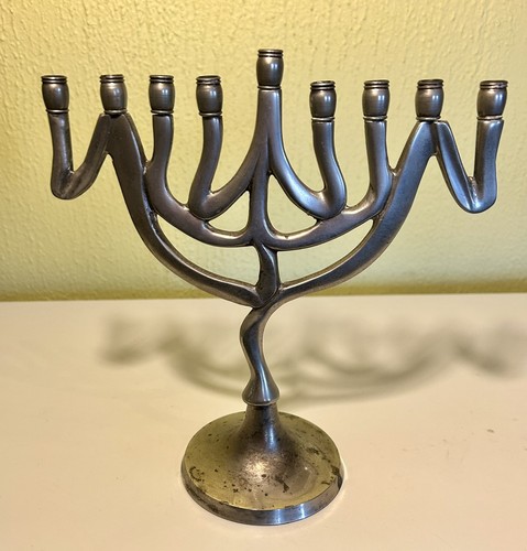Silver Metal Menorah Judaism Candle Holder Hanukkah Felted Bottom 9 Branch - Picture 3 of 9