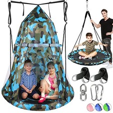 SereneLife SLSWNG350CM Kids Hanging Tent Saucer Swing - Detachable Tent Cover