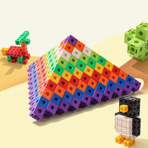 100 x Maths Link Cubes Interlocking Snap Cubes Counting Snap Blocks Kid Toy Gift - Picture 4 of 12