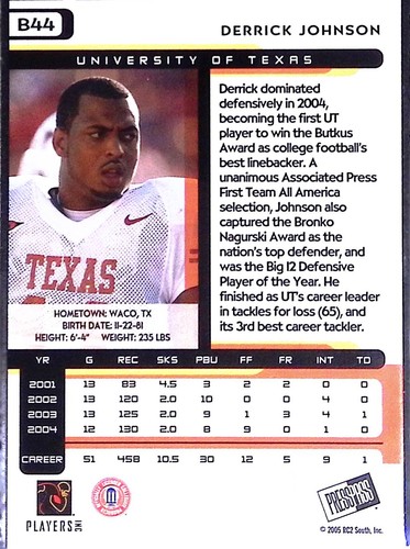 2005 Press Pass #44 Derrick Johnson - Picture 2 of 2