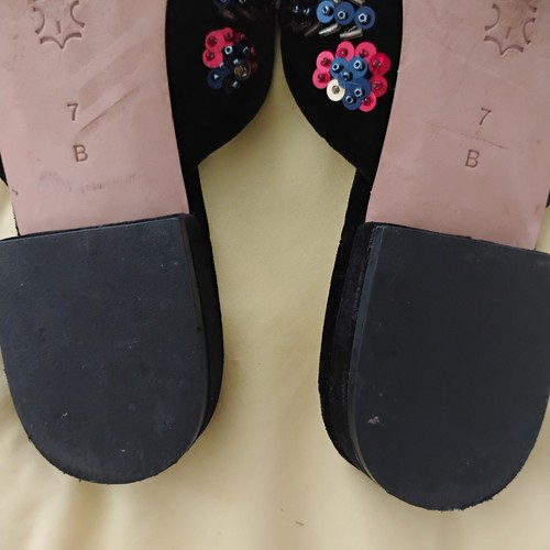 Scarpa pantofola mulo Loeffler Randall nera velluto ricamato floreale paillettes TAGLIA 7 - Foto 11 di 16