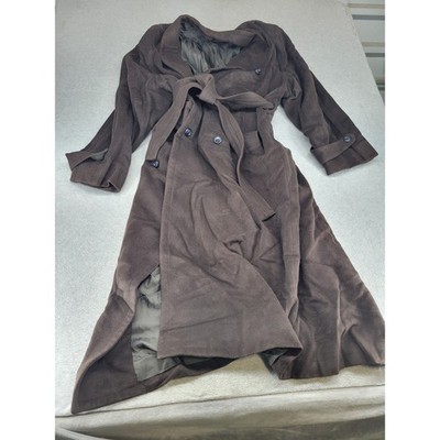 Via Veneto Solomon Kim Brown Wool Double Breasted Belted Maxi Trench Coat Womens