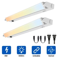 2x LED Swivelling Under Cabinet Light Linkable 8W 3CCT Kitchen Closet Lights 22"