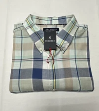 Cremieux Men Shirt Top XXL / 2XL Button 100% Cotton Short Sleeve Plaid Blue $75