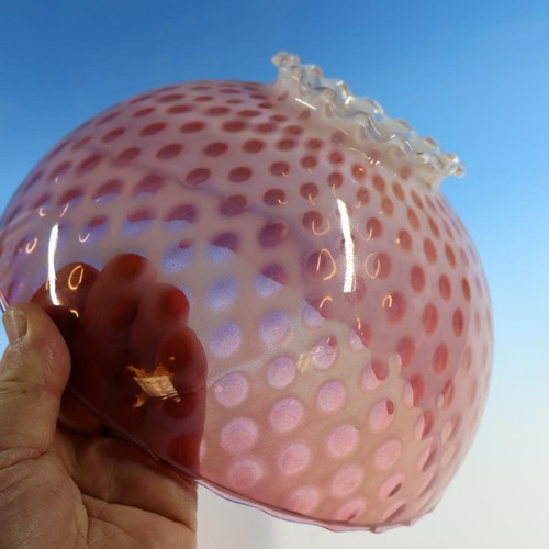 Vintage Cranberry Opalescent Ruffled Top Dotted Glass Shade - 10 inches - Picture 4 of 4