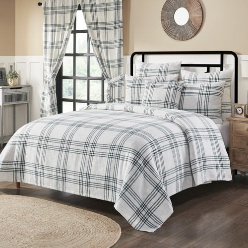 Farmhouse Queen Coverlet Green Pine Grove Plaid Cotton Bedroom Decor VHC Brands - Picture 1 of 5