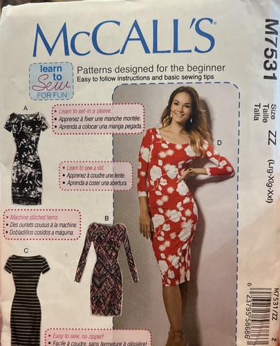McCALL’s M7531 LADIES EASY DRESS SEWING PATTERN SIZES L-xxl Uncut 7531 - Picture 1 of 2