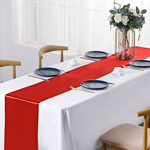 24 Pcs Red Satin Table Runner 12 x 108 inches Long, Bright Smooth Satin - Picture 3 of 8
