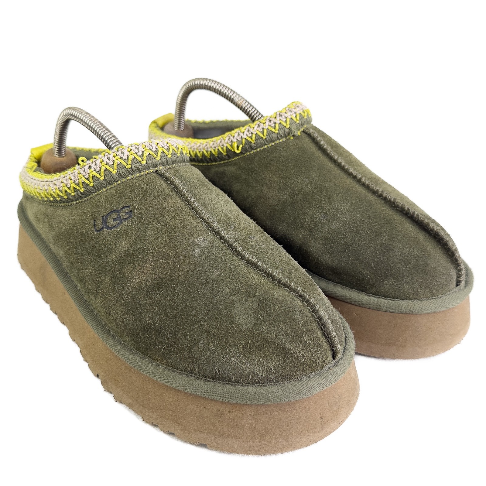 UGG Women's Tazz shearling Platform Slippers Size 9 Burnt Olive green RARE