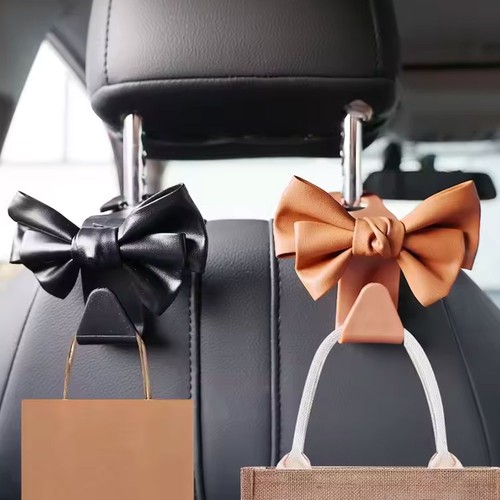 2Pcs Portable Bowknot Car Seat Back Hook PU Leather Fastener Clips Universal - Picture 5 of 12