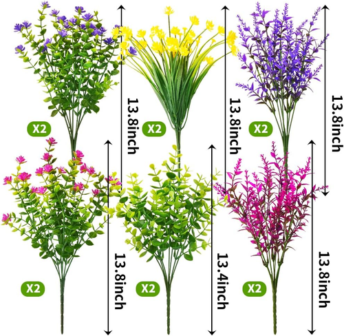 12 Bundles Outdoor Artificial Fake Flowers UV Resistant No Fade Boxwood Faux Pla - Imagen 2 de 12