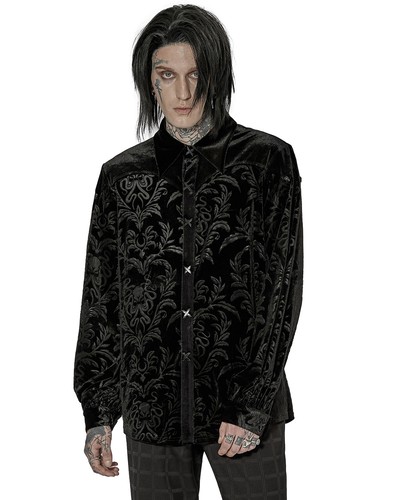 Punk Rave Mens Kraken Baroque Gothic Embossed Velvet Shirt - Picture 4 of 12