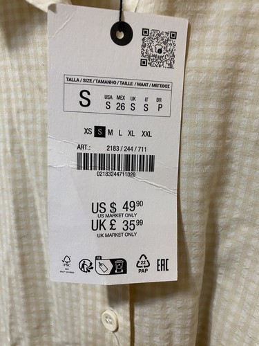 NWT ZARA Women Long Sleeve Oversized Multi Positional Shirt Size S Beige Check - Picture 9 of 15