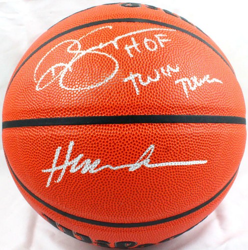 Ralph Sampson/Hakeem Olajuwon Autographed Wilson NBA Basketball-JSA W *Silver - Picture 1 of 12