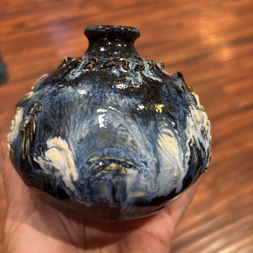 Handgefertigte Studio Kunst Keramik strukturierte Knospen Vase blau weiß nicht signiert - Bild 4 von 7