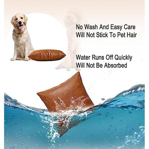 Faux Leather Pillow Covers Set of 2 Outdoor Sofa Cushion Decor 22in Square New - Picture 4 of 5