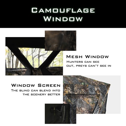 3 Person Portable Hunting Blind Pop-Up Ground Blind w/Tie-downs & Carrying Bag - Picture 5 of 12