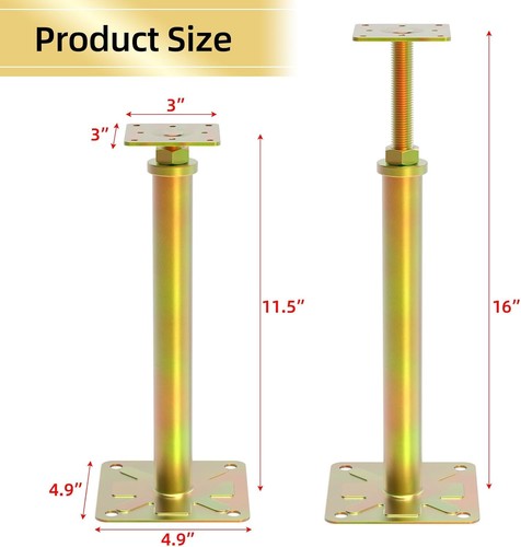 4 Pack House Jacks for Leveling Adjustable Floor Jack Post Golden - Picture 3 of 7