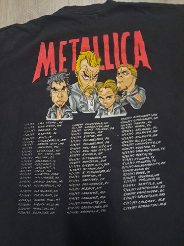 Vintage Metallica Shirt 1996 1997 Tourdaten 90er Rock Band Karikatur Logo XL - Bild 7 von 7