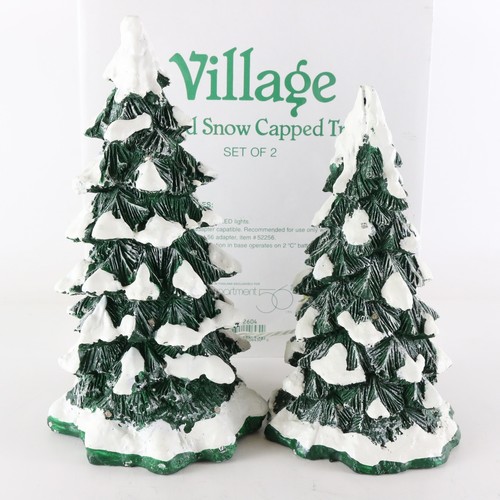 Dept 56 Village Set Of 2 Lighted Snow Capped Trees Christmas Accessories 52604