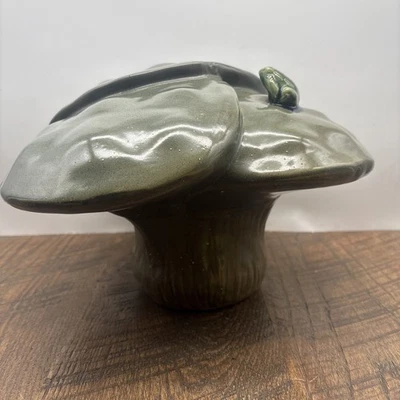 Vintage Ceramic Multi Mushroom Green Figurine Statue W/ Frog On Top 12”x8” - Image 1 of 4