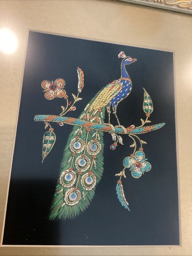 Vintage Razia Zardozi indische Stickerei Wandbild gerahmt Handarbeit auf Samt - Bild 11 von 13