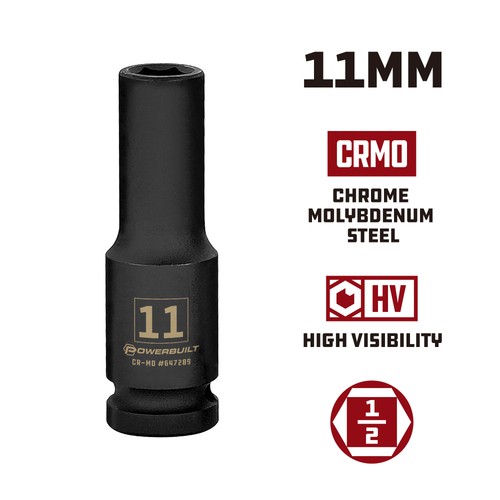 Powerbuilt 1/2 Inch Drive x 11 MM 6 Point Deep Impact Socket - 647289 - Picture 2 of 5