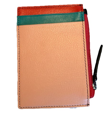 Estuche para tarjetas de identificación de cuero genuino ILI con cremallera con RFID en melocotón múltiple - Imagen 2 de 4