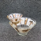 Vintage MCM Glass Chip and Dip Set Gold & Frosted Fleur-de-Lis Design scratches