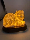 Vintage Milk Glass Cat TV Lamp Night Light White Wood Base Working Mid Century