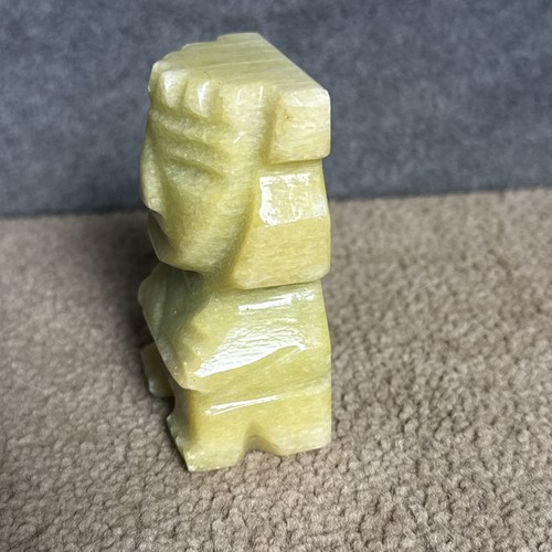"Estatuilla maya azteca de piedra tallada a mano de colección amarilla/verde 3,25"" pequeña Tiki" - Imagen 5 de 6