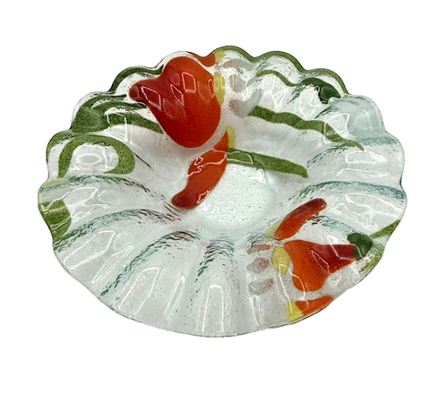 Sydenstricker Red Japanese Iris & Retired Blue Iris Fused Glass Berry Bowls (2) - Picture 7 of 11
