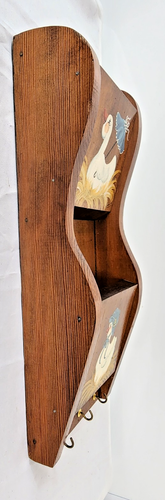 Organizador de correo de cartas de madera de colección montaje en pared pato de campo pintado a mano ganchos firmados - Imagen 8 de 12