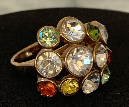 Superb Swarovski Rare Vintage Y2K Gold Plated Multicoloured Crystals Ring VGC - Picture 15 of 22