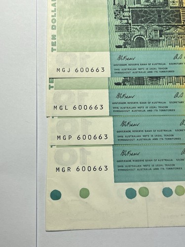 8 x Uncut $10 paper notes (4 x Pair) w/ obverse side, Fraser & Cole. C:1991 - Bild 2 von 12