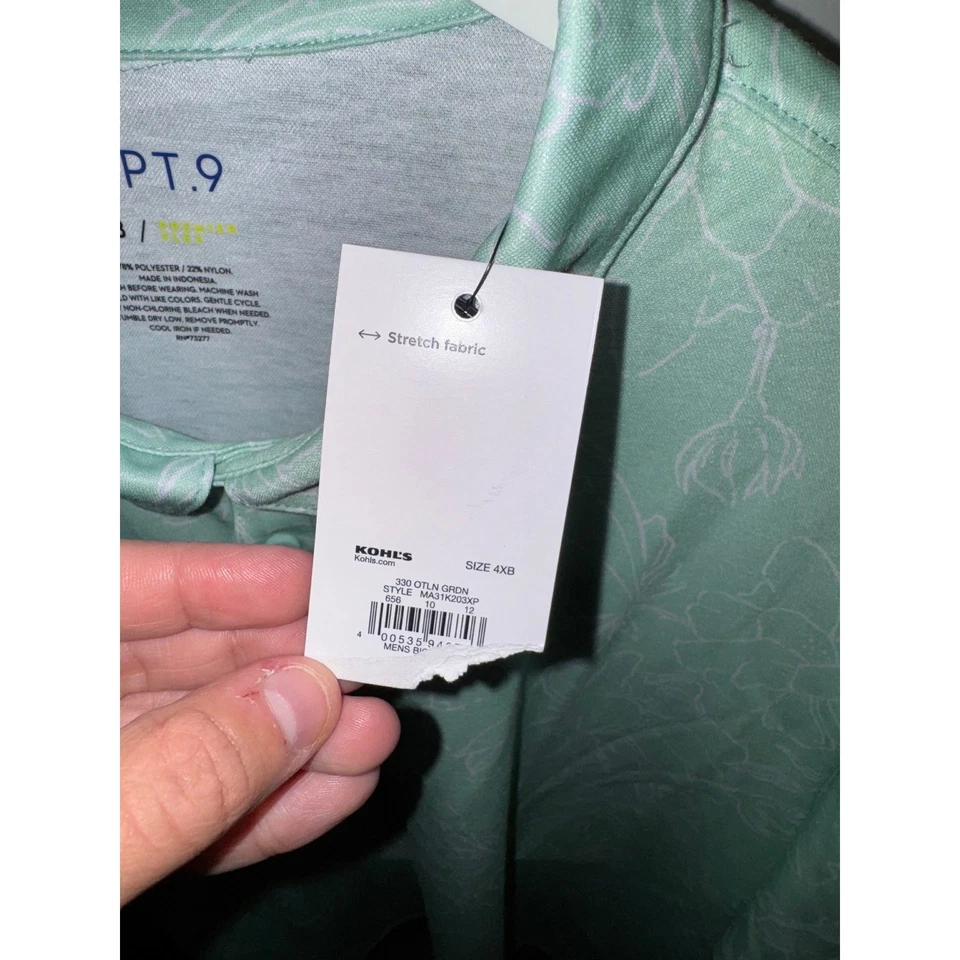 Camisa polo de manga corta con estampado floral verde APT 9 para hombre 4XB tela elástica nueva con etiquetas Foto 3 de 4