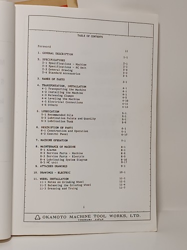 Okamoto OGM-8 and OGM-12 Series Cylinrical Grinder Instruction Manual - Picture 2 of 7