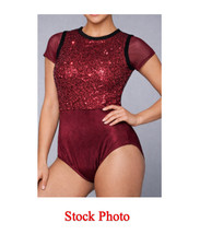 Weissman Childrens Sequin Crew Neck Dance Costume Burgundy Size XL XLC Leotard