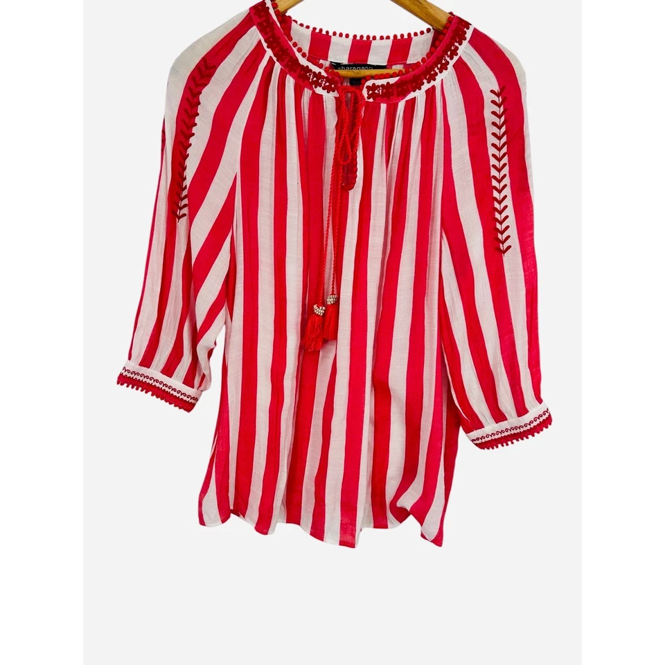 Top túnica borla borlada a rayas rojo blanco sharagano para mujer talla L Foto 4 de 4
