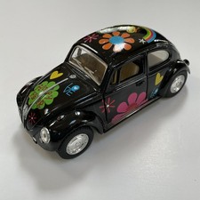New 5" Kinsmart 1967 Volkswagen Beetle w/ Flowers Decal Diecast Model 1:32 Black