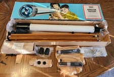 Vintage Sears Refractor Telescope 79-2155 With Eyepieces, Filters, & Wood Tripod
