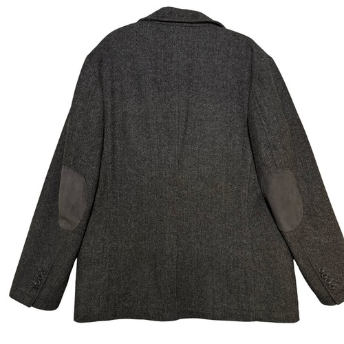 Claiborne Knopfleiste Ellenbogen Patches Reißverschluss Mantel Herren M anthrazit grau Fischgrät - Bild 8 von 15