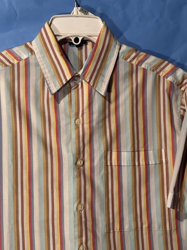 Retro 70’s Pastel Striped Hipster Bowler Inkhead Shirt Men’s M Casual Button Up - Picture 2 of 11