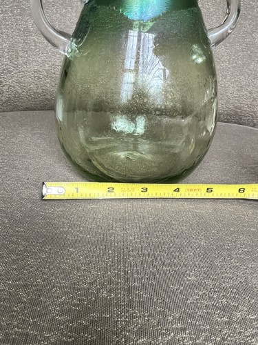 Vtg Brian Lonsway Signed Studio Art Glass Green Vessel Vase 2 Side Handles 7”H - Picture 10 of 12