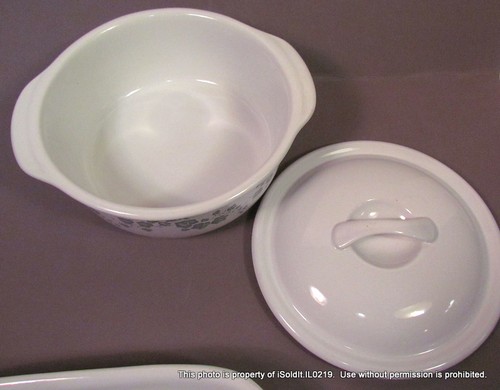 4-PC WHITE GREEN IVY CORELLE STONEWARE 9x13 Pan, 2.5-QT with Lid, Glass Bowl - Picture 3 of 10