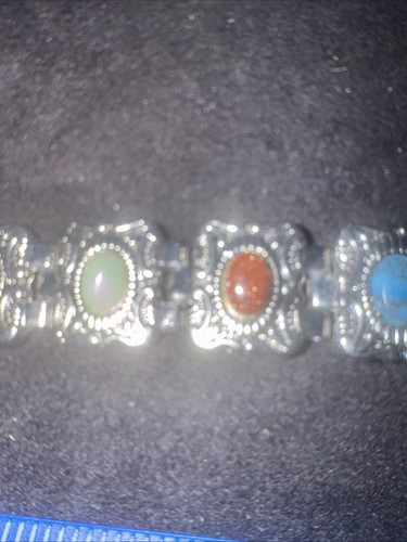 Vintage Unique Design Gold-Tone Polished Natural Stones Bracelet 7.75” - Picture 6 of 15